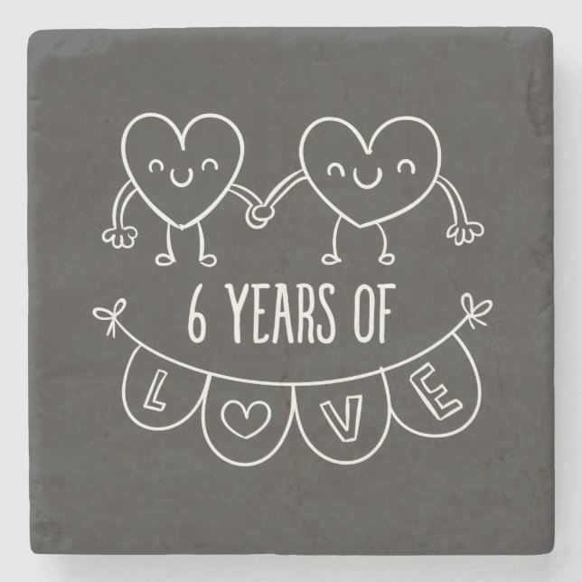 6th Anniversary Gift Chalk Hearts Stone Coaster (Front)