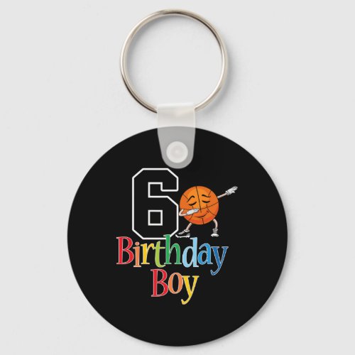 6th Basketball Birthday 6 Dabbing Basketball Boy T Keychain