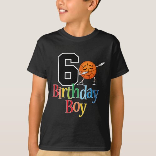 6th Basketball Birthday 6 Dabbing Basketball Boy T T_Shirt