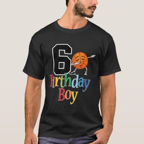 6th Basketball Birthday 6 Dabbing Basketball Boy T T_Shirt