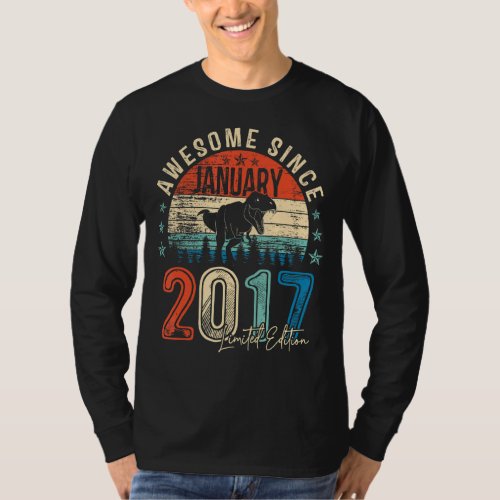 6th Bday Dinosaur Boy Awesome January 2017 T_Shirt