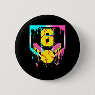 6th Bday Softll Home Plate Drip Ice Cream 6 Year O Button