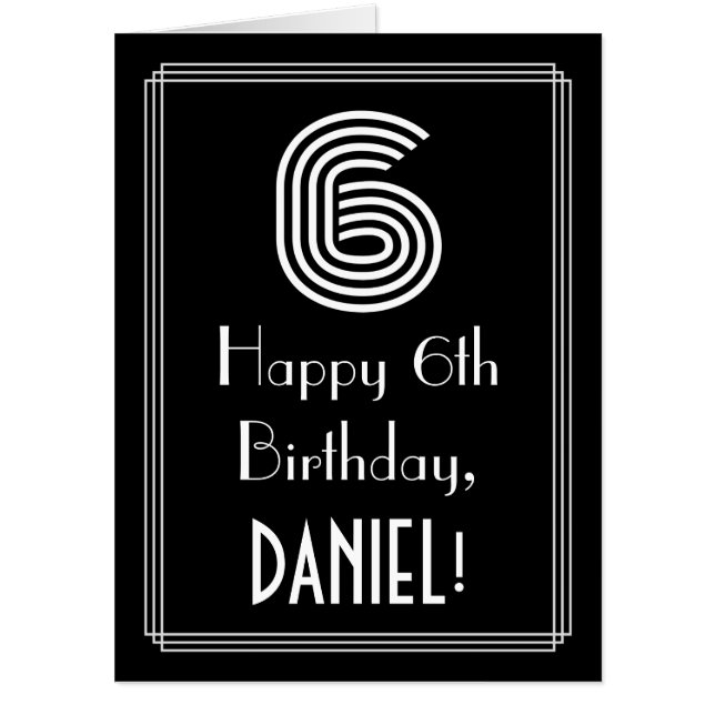 6th Birthday — Art Deco Inspired Look “6” + Name Card (Front)