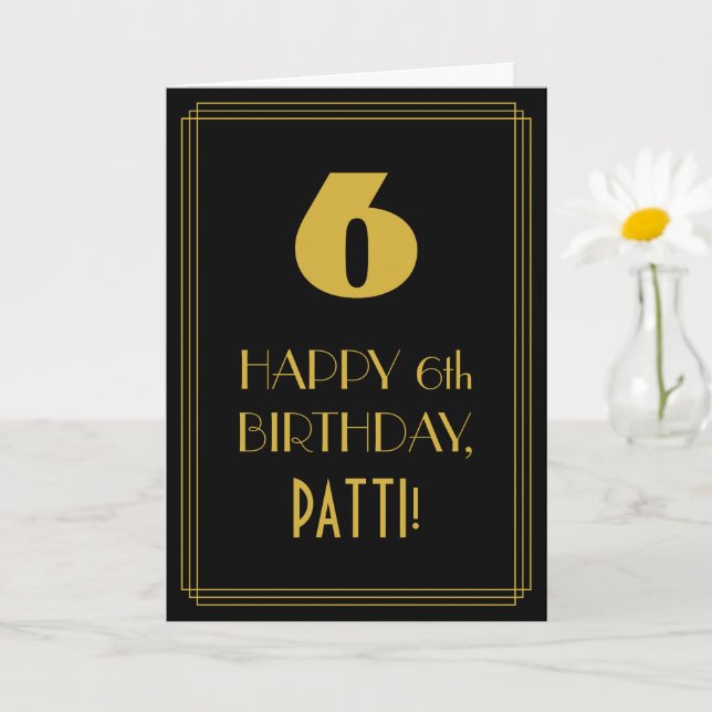 6th Birthday ~ Art Deco Inspired Look "6" & Name Card (Small Plant)