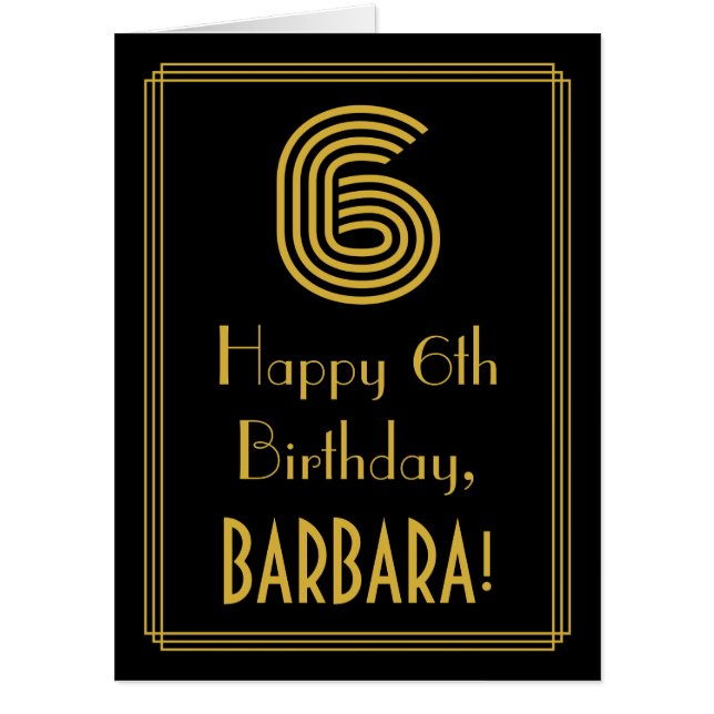 6th Birthday: Art Deco Inspired Look “6” + Name Card (Front)