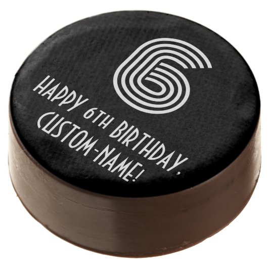 6th Birthday - Art Deco Inspired Look "6", Name Chocolate Covered Oreo (Angled)