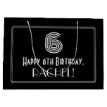 [ Thumbnail: 6th Birthday — Art Deco Inspired Look "6" & Name Gift Bag ]