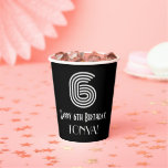 [ Thumbnail: 6th Birthday — Art Deco Inspired Look “6” + Name Paper Cups ]