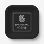 [ Thumbnail: 6th Birthday — Art Deco Inspired Look “6” + Name Paper Plates ]