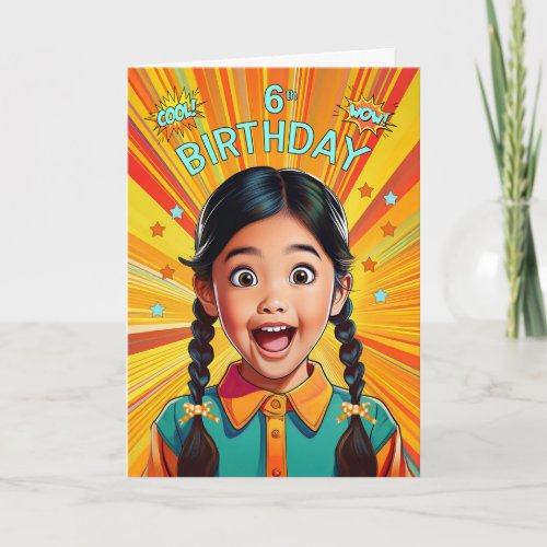 6th Birthday Asian American Girl Pop Art Style