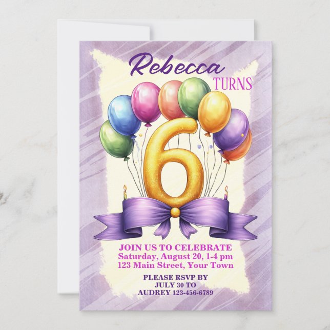 6th Birthday Balloon Arch Invitation (Front)