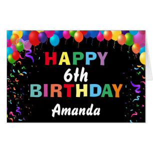 6th Birthday Balloons Black Extra Large Jumbo Card