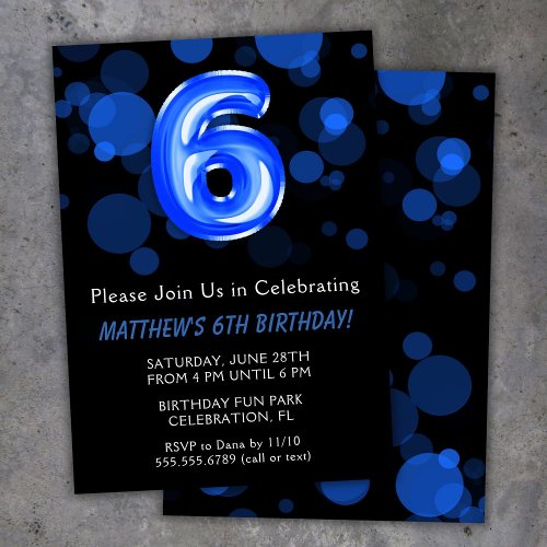 6th Birthday Balloons Kids Blue Boy Party Invitation