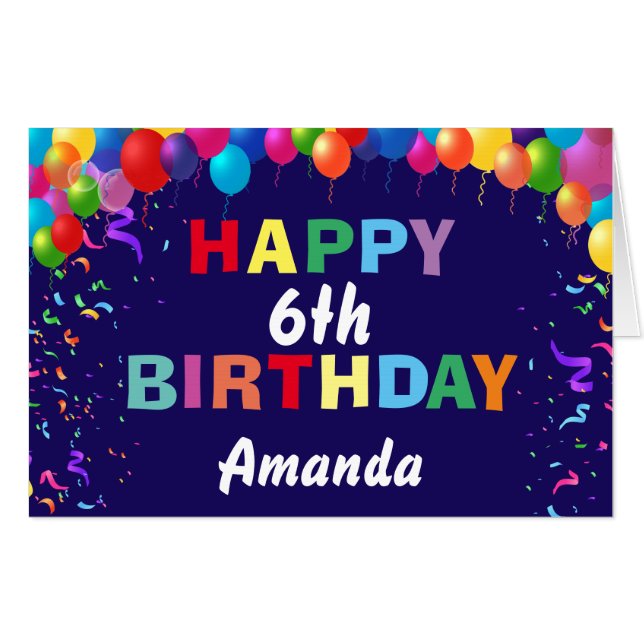 6th Birthday Balloons Navy Blue Extra Large Jumbo Card (Front Horizontal)