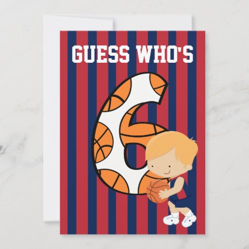 6th Birthday Blue and Red Basketball Player Personalized Invitations