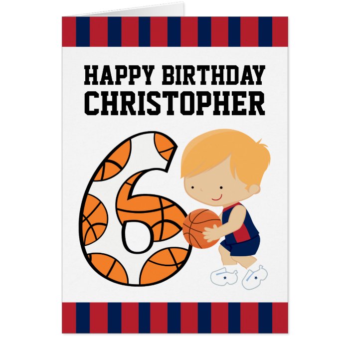 6th Birthday Blue and Red Basketball Player v2 Cards