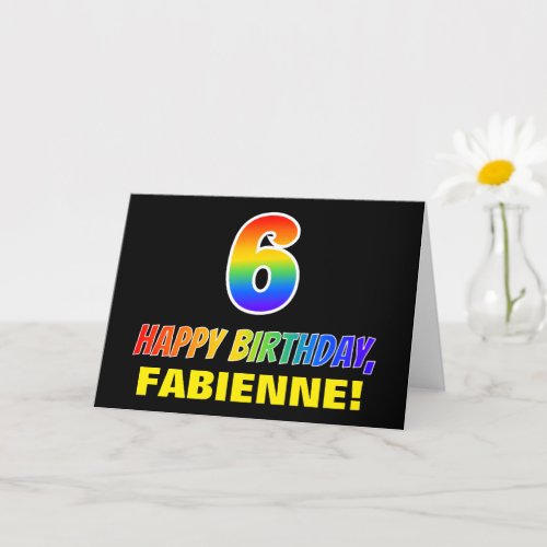6th Birthday Bold Fun Simple Rainbow 6 Card