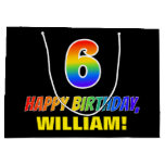 [ Thumbnail: 6th Birthday: Bold, Fun, Simple, Rainbow 6 Gift Bag ]