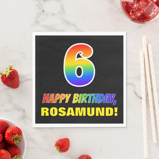 6th Birthday: Bold, Fun, Simple, Rainbow 6 Napkins (Insitu)