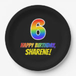[ Thumbnail: 6th Birthday: Bold, Fun, Simple, Rainbow 6 Paper Plates ]