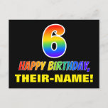 [ Thumbnail: 6th Birthday: Bold, Fun, Simple, Rainbow 6 Postcard ]
