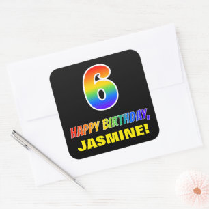 6th Birthday: Bold, Fun, Simple, Rainbow 6 Square Sticker