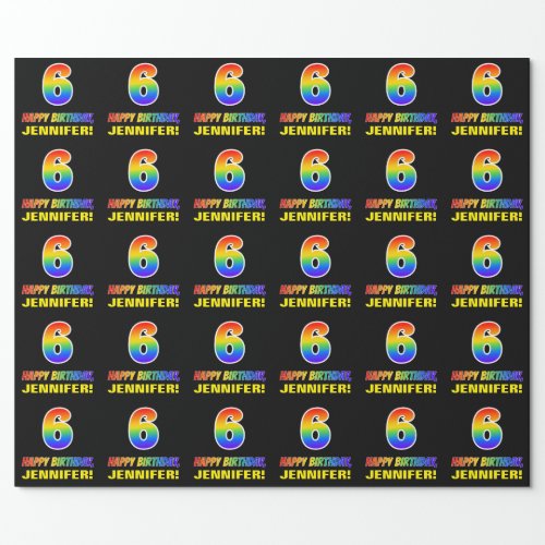 6th Birthday Bold Fun Simple Rainbow 6 Wrapping Paper