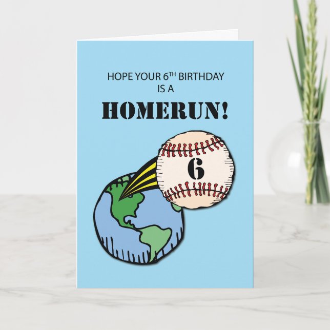 6th Birthday Boy Baseball Home Run Out of World Card (Front)