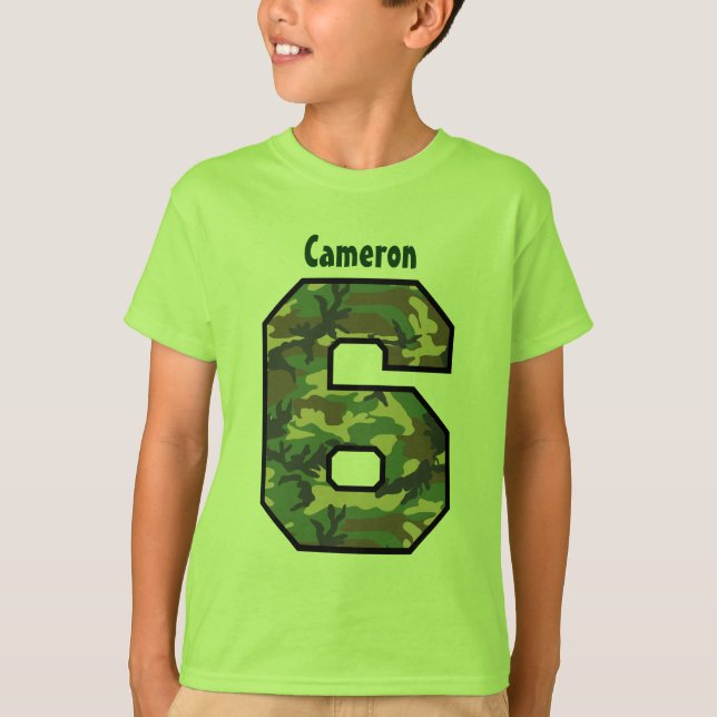 6th Birthday Boy Camo Four Year Custom Name V007F6 T-Shirt (Front)