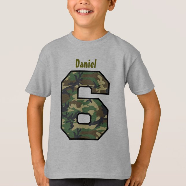 6th Birthday Boy Camo Six Year Custom Name V007F8 T-Shirt (Front)