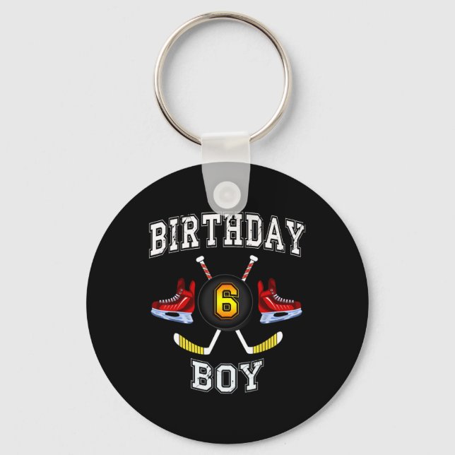 6th Birthday Boy  - Ice Hockey  6 years old kid Keychain (Front)