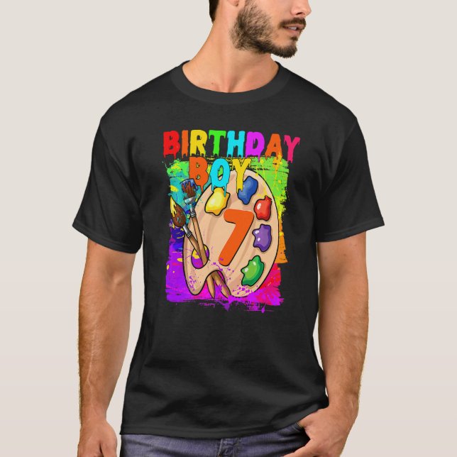6th Birthday Boy Painting B Day 6 Year Old Party T-Shirt (Front)