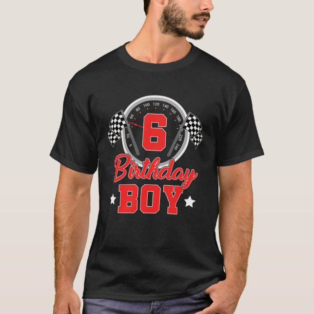 6th Birthday Boy Race Car Birthday Racing Car Flag T-Shirt (Front)