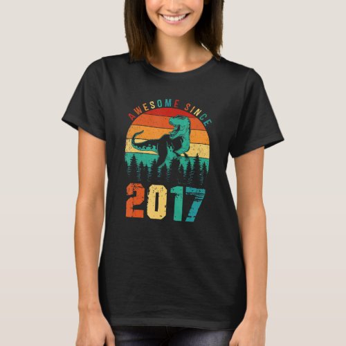 6th Birthday Boys  Awesome Since 2017 Dinosaur Boy T_Shirt