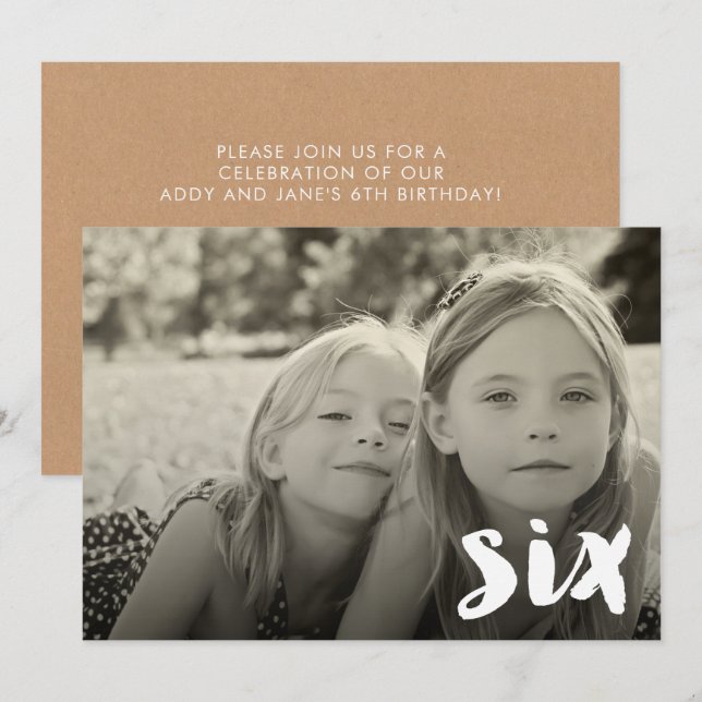 6th Birthday Boys Girls Number Six Photo Overlay I Invitation (Front/Back)