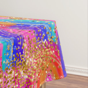 6th Birthday Bright Rainbow Gold Glitter Tablecloth