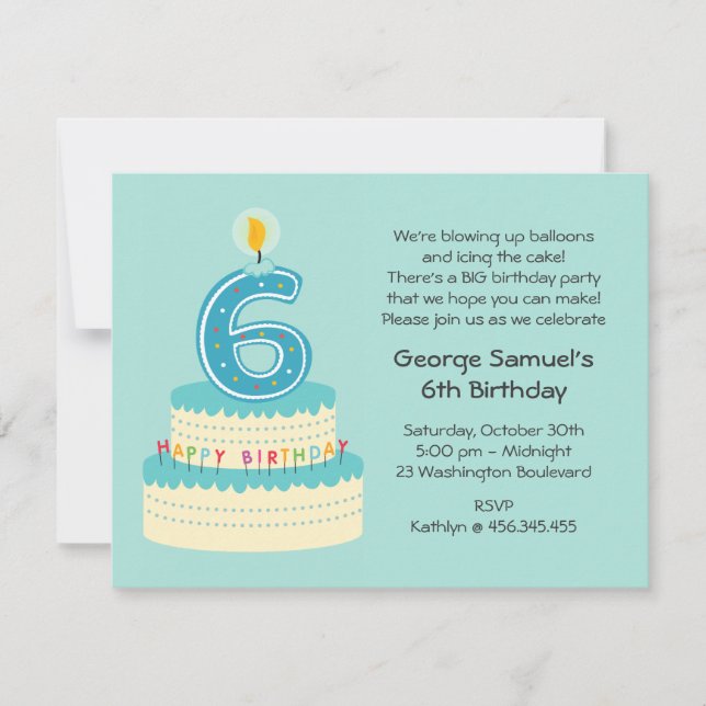 6th Birthday Cake Invitation (Front)