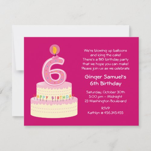 6th Birthday Cake Simple Invitation