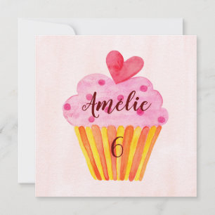 6th birthday card - cupcake watercolor