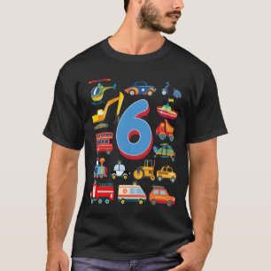 6th Birthday Carractor Scooter Boat Helicopter ret T-Shirt