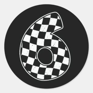 6th Birthday Checkered Number 6 Car Racing Flag Classic Round Sticker