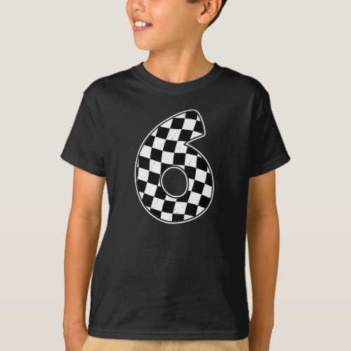 6th Birthday Checkered Number 6 Car Racing Flag  T_Shirt