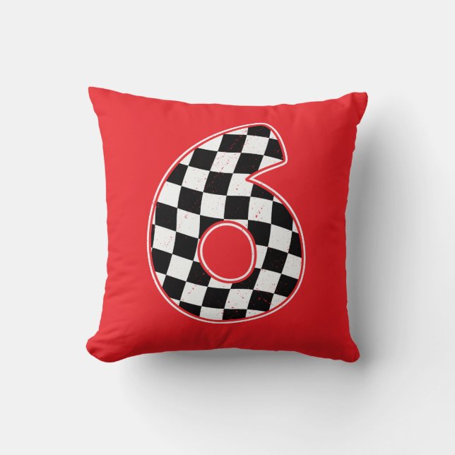 6th Birthday Checkered Number 6 Car Racing Flag  Throw Pillow (Front)