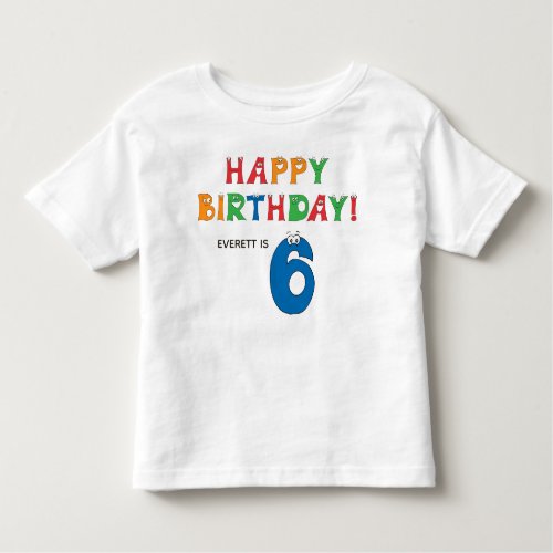 6th Birthday Colorful Alphabet with First Name Toddler T_shirt