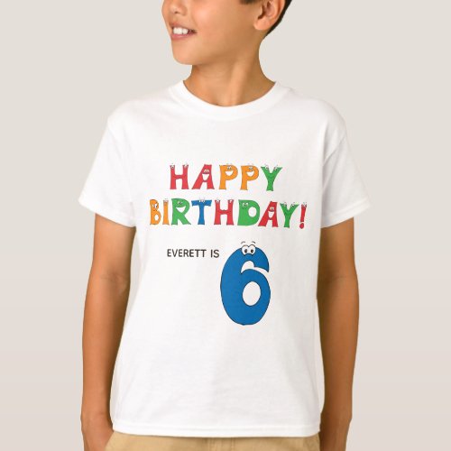 6th Birthday Colorful Alphabet with Name Kids T_Shirt