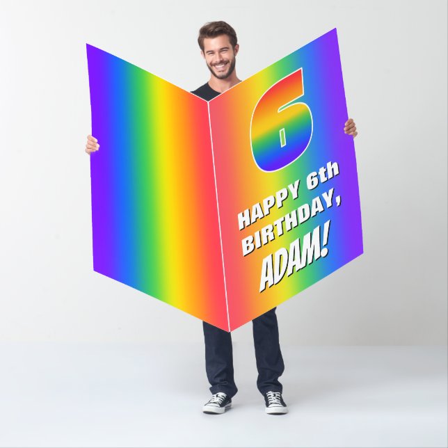 6th Birthday: Colorful, Fun Rainbow Pattern # 6 Card (In Situ)