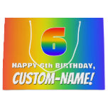 [ Thumbnail: 6th Birthday: Colorful, Fun Rainbow Pattern # 6 Gift Bag ]