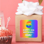 [ Thumbnail: 6th Birthday: Colorful, Fun Rainbow Pattern # 6 Sticker ]