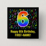 [ Thumbnail: 6th Birthday: Colorful Music Symbols, Rainbow 6 Button ]