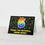 [ Thumbnail: 6th Birthday - Colorful Music Symbols & Rainbow 6 Card ]